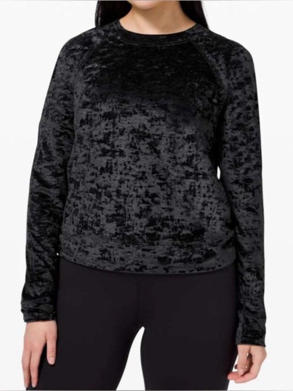 Lululemon Warm Down Crew Black Crushed Velvet Size 4